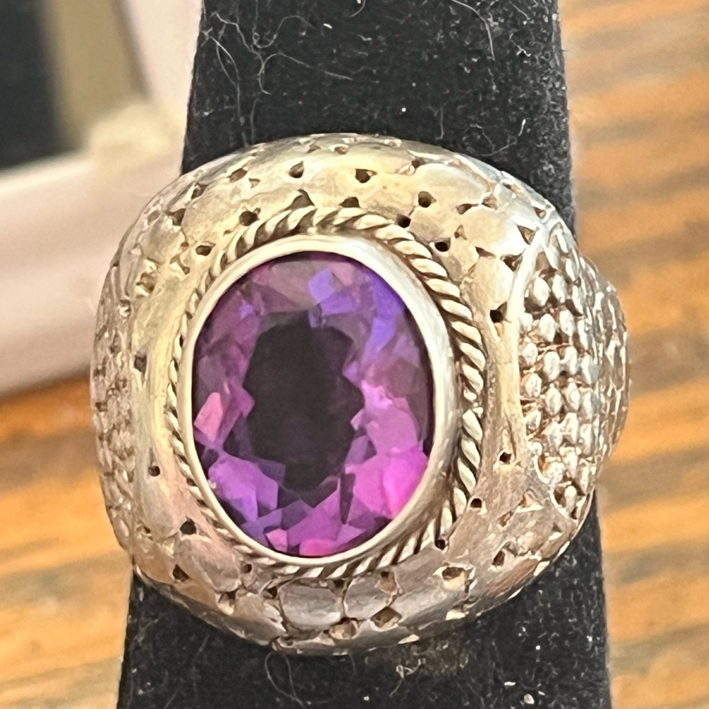 Artisan mad sterling silver bezel set amethyst ring